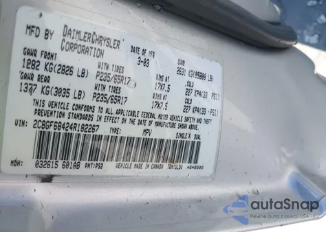 2004 Chrysler Pacifica из США, поврежденный, VIN 2C8GF68424R182267